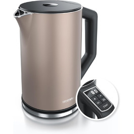 Arendo - Stainless Steel Kettle with Temperature Setting 40-100 Degrees in 5 Degree Increments - Double-Walled Design - Model ELEGANT - 1.5 Liter - 2200 W - Tea Kettle with Temperature Display - GS - Black (E: Bronzo)