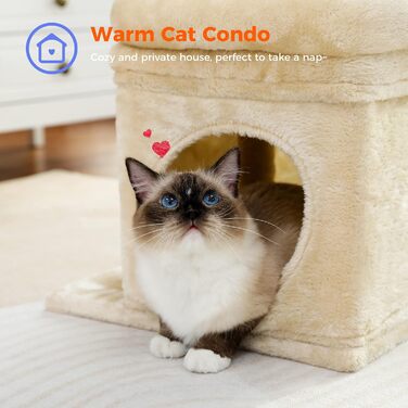 PAWZ Road Cat Tree, Multi-Tier Cat Tower with Sisal-Covered Scratching Post, Cozy Cat Condo & Large Cat Perch for House Cats, Beige