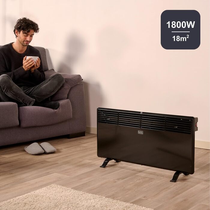 Електрична керамічна стінова панель Black+Decker BXWSH2000E з цифровим термостатом, 2000 Вт, програмована, з пультом керування та LED-дисплеєм, PTC-система
