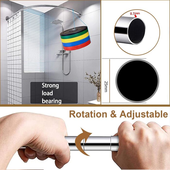 Регульована штанга для душу L-подібної форми без свердління, штанга для душу з нержавіючої сталі 304, розширювана кутова штанга для душу, для (Розмір:Колір) (C 90-130см x 90-130см, Срібло)