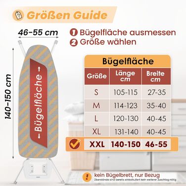 Покриття для прасувальної дошки 120x40 см | Срібне, відодбражає тепло | Guizug | OEKOTEX100 | 5 розмірів | З підкладкою | Для парових прасок | Покриття для прасувального столу (XXL)