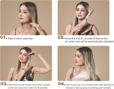 UKLISS Airstyler Pro 7-в-1: Фен-стайлер з авто-локоном, щіткою, випрямлячем, мультистайлером, зменшенням пуху, без екстремального нагріву, білий/золотий