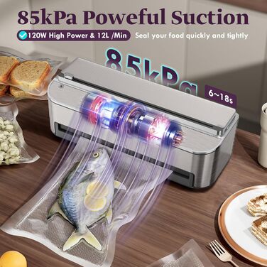 Вакуумний пакувальник Mesliese 120W з вбудованим ножем | Збереження продуктів від вологи | Срібний колір