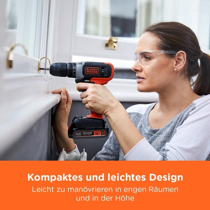 Акумуляторний дриль-шуруповерт BLACK+DECKER BCD001C1-QW (18V, 1.5 Ah, 10 мм) з акумулятором та зарядним пристроєм