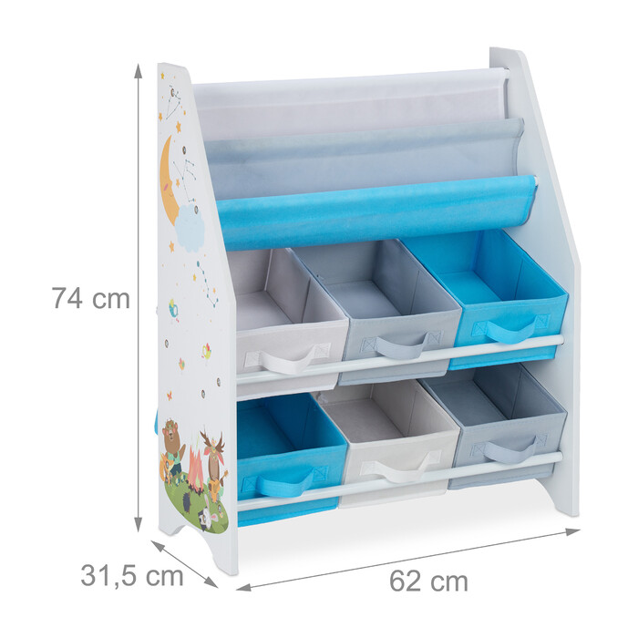 Relaxdays Children's Shelf with 6 Boxes & 2 Hanging Pockets