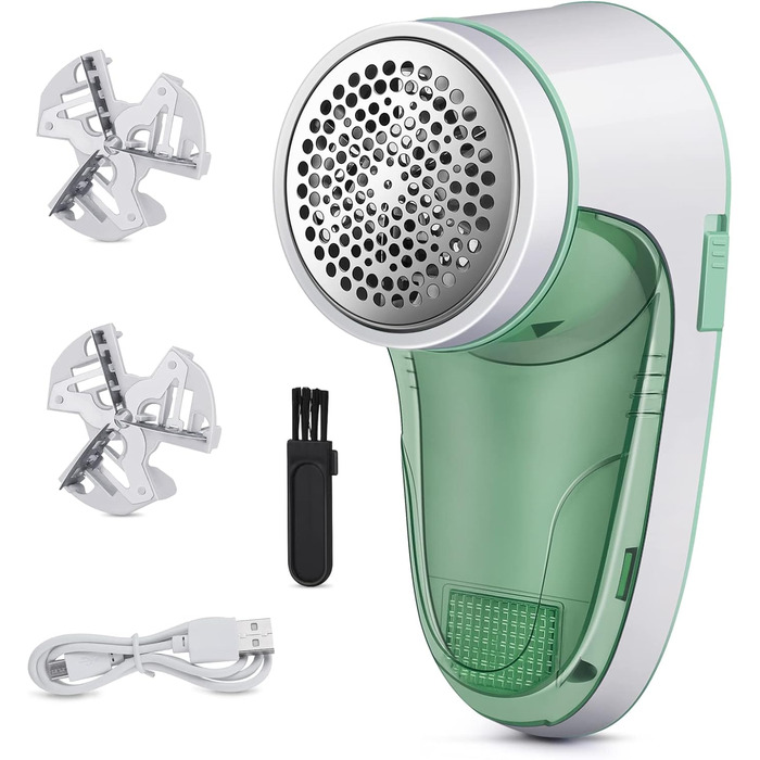 Електричний видалення ворсу для одягу, бездротовий, з USB-кабелем, змінна насадка, для пуловерів та вовняних виробів (зелений)