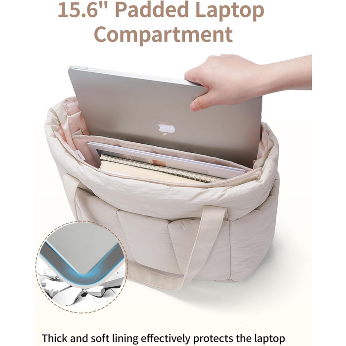 Сумка жіноча Narwey Shopper бежева, велика, легка - для роботи, навчання, як сумка для вчителя з багатьма кишенями