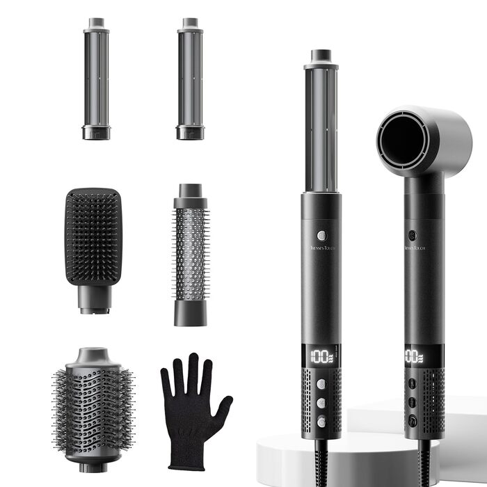 Фен-щітка Hairstyler 6 в 1: для локонів, об'єму, випрямлення та сушіння волосся, 1400W, 110000 обертів/хв, сірий