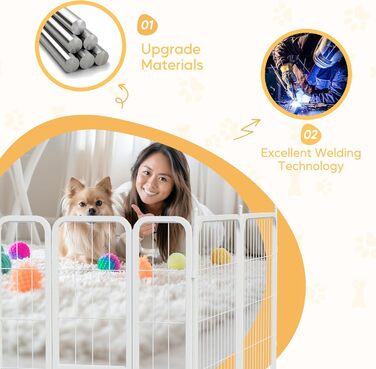 Вольєр для собак HealSmart, 61 см, 8 панелей, міцний метал, портативний, для дому та вулиці, кемпінг, двір, автодом, захисний забір, приватність, тераса, білий