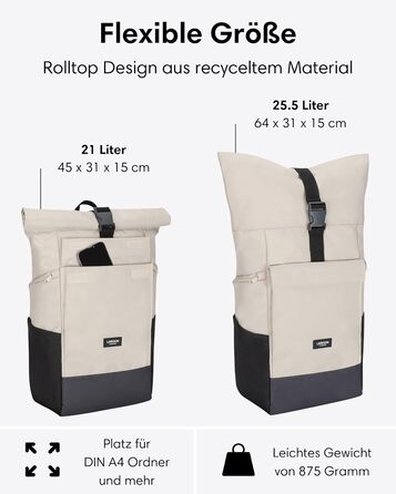 Рюкзак Rolltop для жінок і чоловіків No 4 Large, 21 л, відділення для ноутбука 16