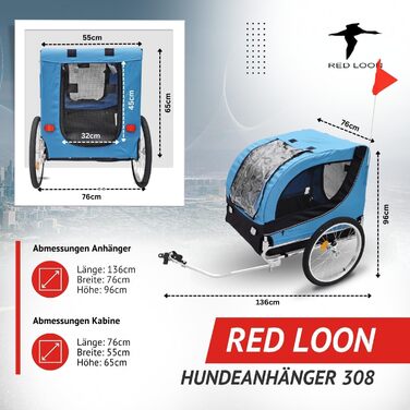 Bike Dog Carrier - Dog Trailer for Bicycle - Blue Dog Bike Trailer - Up to 40kg