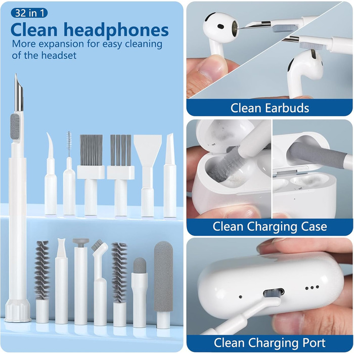 Набір для чищення Inesore 32-в-1: для AirPods Pro 3, MacBook, iPad, телефону, камери та монітора