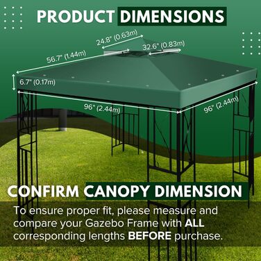 Flexzion 20.3 x 20.3 inch Pavilion Replacement Canopy Cover, Waterproof Outdoor Cover, Double-Tier UV30 Canopy Cover for Awnings, Garden, Patio, Courtyard Tent (Green)