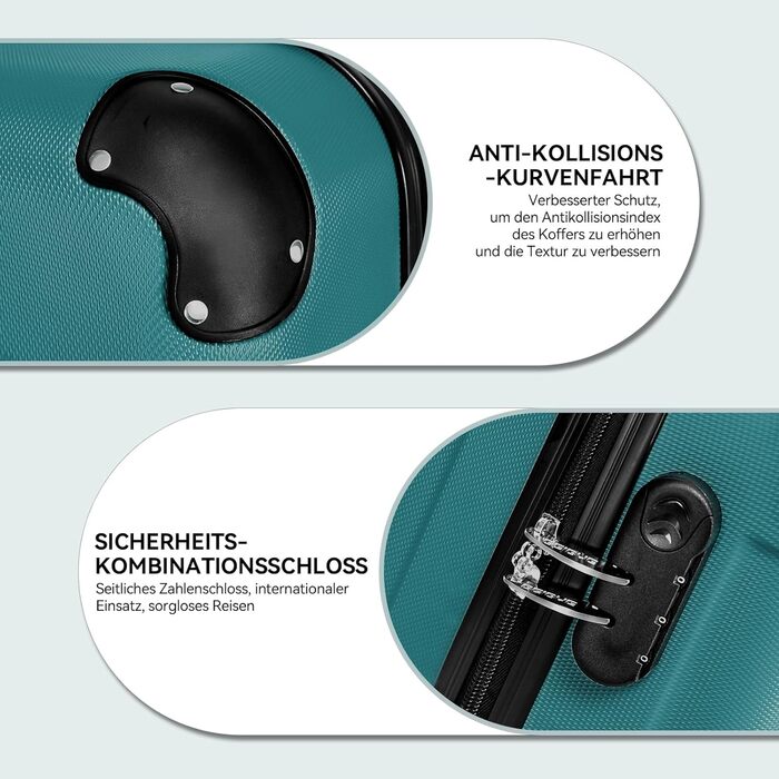 Набір валіз Beibye 2045 з двома колесами, 3 шт., для подорожей, жорсткий корпус, 20 кольорів (темно-зелений)