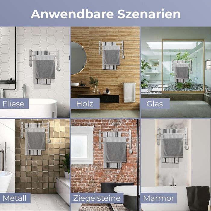 Тримач для рушників без свердління для ванної кімнати | Без бактерій | Прихований кріплення | Тримач для рушників з гачками - нержавіюча сталь SUS 304, антикорозійна, полірована