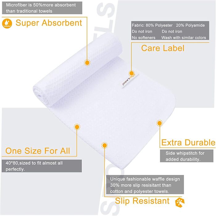 Рушник мікрофібри Sunland: спортивний, для подорожей, 40x80 см, ультрам'який, швидковисихаючий (білий)