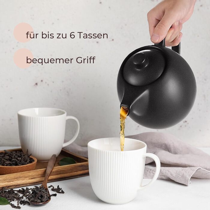 Керамічний чайник для розсипного чаю з ситечком, 1.2 л, антрацитовий (чорний)