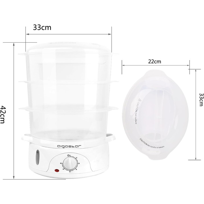 Пароварка Aigostar Fitfoodie 30CFO, 9 л, 800 Вт, 3 яруси, BPA Free, з таймером