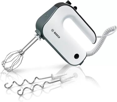 Bosch Hand Mixer Styline MFQ49300, 5 speeds, 2 stainless steel beaters and dough hooks, spiral cable, 850 W, white/dark silver Single