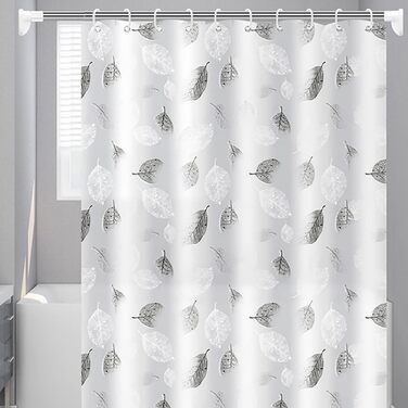 Шторка для душу 180x200 см, біла з листям, антигрибкова, з 12 гачками, для дому, готелю, ванної кімнати