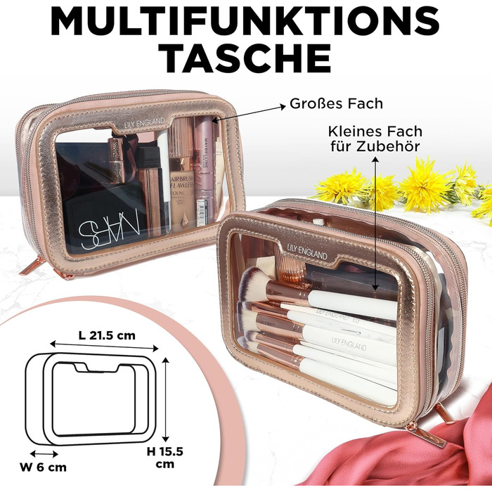 Lily England Косметичка Прозора Водонепроникна - Косметичний мішечок для подорожей та повсякденного використання (Рожеве золото)
