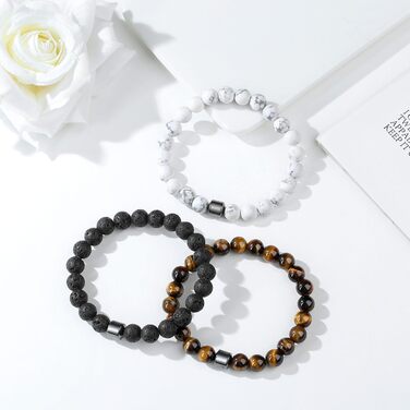 Чоловічі браслети з натурального каміння: тигрове око, лава, чорний онікс, бірюза. Набір 3-4 шт.