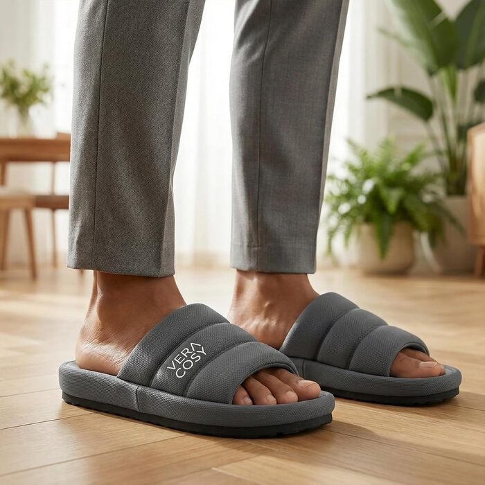 Чоловічі відкриті тапочки VeraCosy з кукурудзяного трикотажу та піни Memory Foam, антиковзким дном, розмір 44/45 EU, сірі