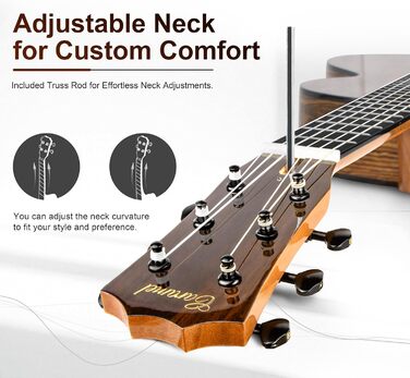 Гуітарела Caramel GEG95 з бокоте, блискуча, професійна, 6-струнна, акустична та електрогітара з аксесуарами для подорожей, 30'