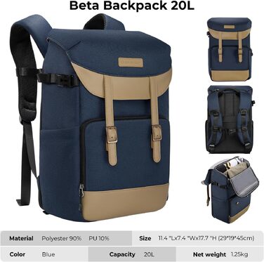 Рюкзак для камери K&F Concept Rolltop 20L: водонепроникний, для Canon, Nikon, Sony, Fujifilm, Olympus, з відділенням для ноутбука 15.6 дюймів (сірий/зелений)