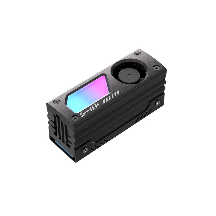 Охолоджувач SSD M.2 EZDIY-FAB Shield ARGB з вентилятором 20mm PWM, алюмінієвий корпус, підтримка ARGB 5V 3-Pin, чорний, 1 шт.