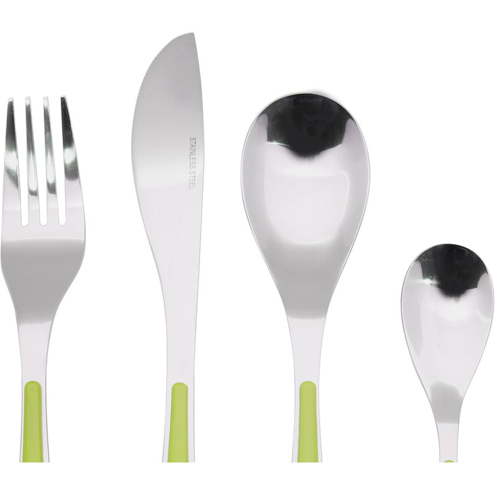 EXZACT Cutlery Set with Stand / 24 PCS Stainless Steel Cutlery Set in a Plastic Holder - Colored Handles - 6 x Forks, 6 x Knives, 6 x Spoons, 6 x Teaspoons - Green (EX153 x 24)