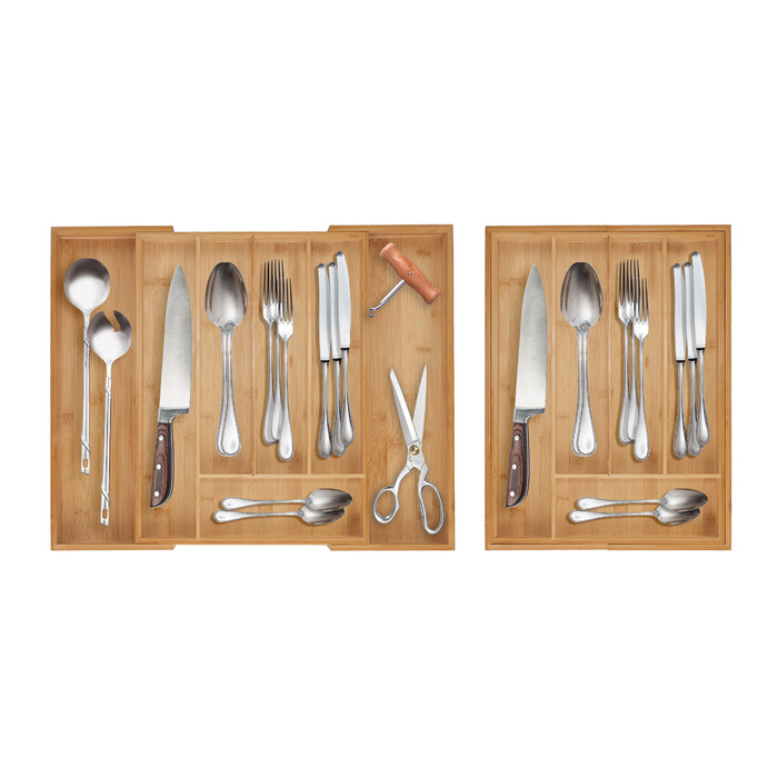 Relaxdays Extendable Bamboo Cutlery Box