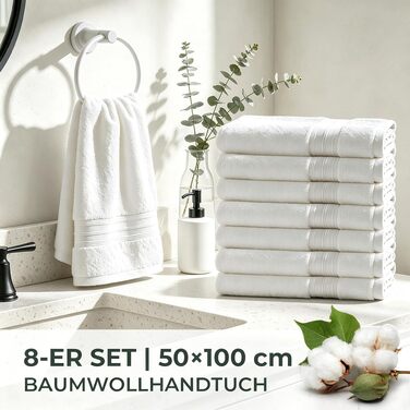 Набір рушників для ванни CELESTA 50x100 см, 8 шт, 100% бавовна, OEKO-TEX, білі, м'які та гігроскопічні