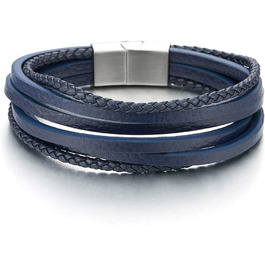 Чоловічий/Жіночий плетений браслет COOLSTEELANDBEYOND з натуральної шкіри Navy Blue, з нержавіючої сталі та магнітною застібкою