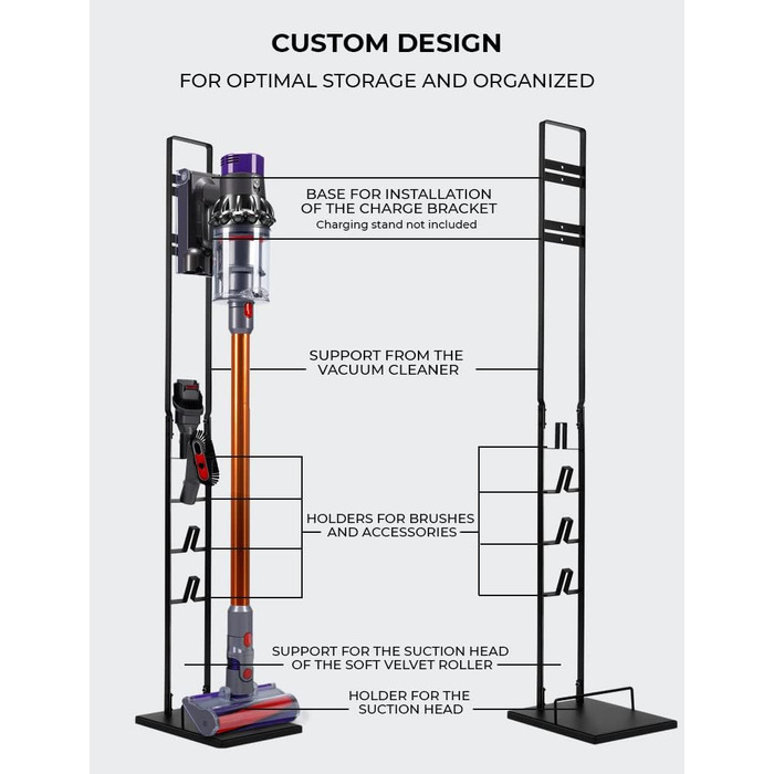 Dyson Vacuum Stand - Compatible with Dyson V15, V12, V11, V10, V8, V7, V6 & DC58, DC59, DC62, DC74 Vacuum Cleaners - Organizer Holder Rack