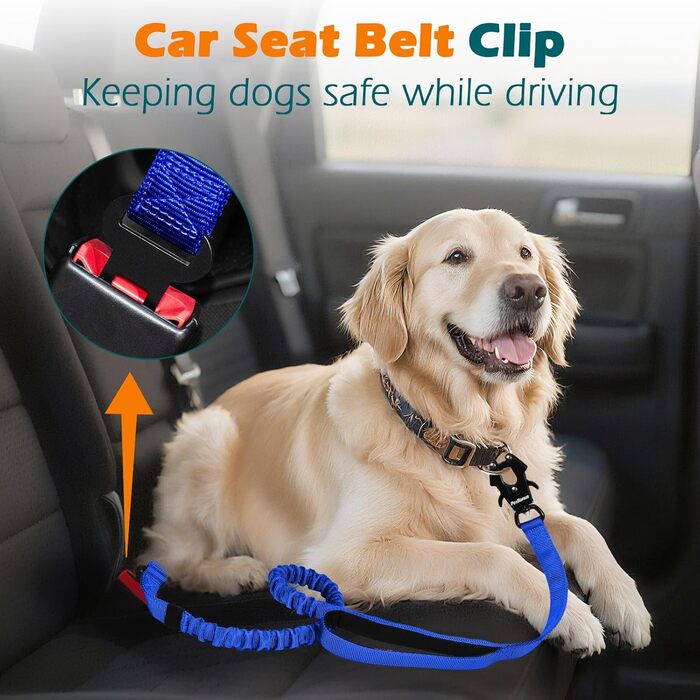 Міцна тактична повідка для собак PetBonus, 1,5м, еластична, з 2 м'якими ручками, страхувальний ремінь для авто, нашийник-повідок для дресирування собак великих та середніх порід (Армійний зелений, Синій)