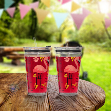 Relaxdays Set of 4 Drinking Glasses with Flamingo Motif