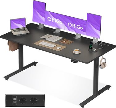 Adjustable Height Standing Desk with USB Ports - Electric Standing Desk for Home & Office - 160cm Width, Memory Function, White & Black