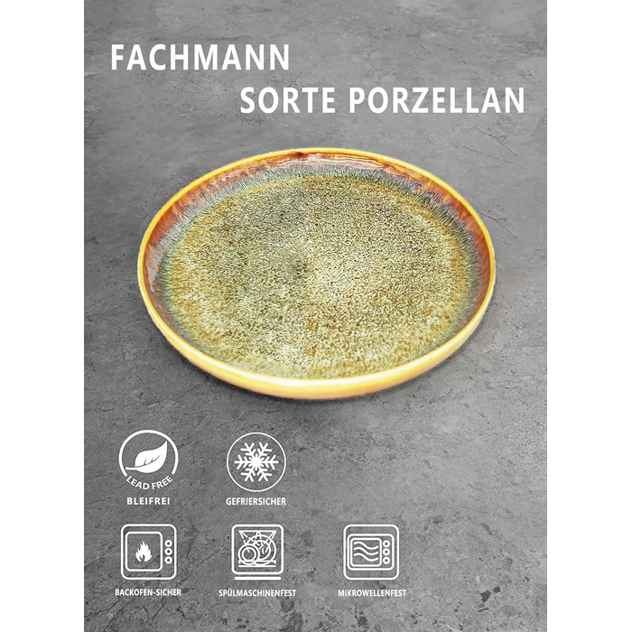 Набір тарілок Ya JU Keramik 4 шт. для основного блюда: стейк, паста, різотто. Мікрохвильова піч, духовка, миття в посудомийній машині, стійкість до подряпин. Колір: коричневий.