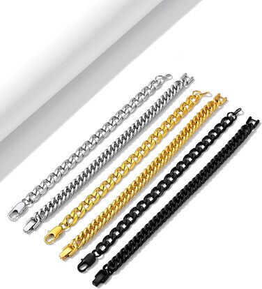 Набір браслетів для чоловіків Richsteel з нержавіючої сталі, 3 шт. (Чорний/Сталь/Золото), 9/8/4 мм, довжина 19/21/23 см, для подарунка