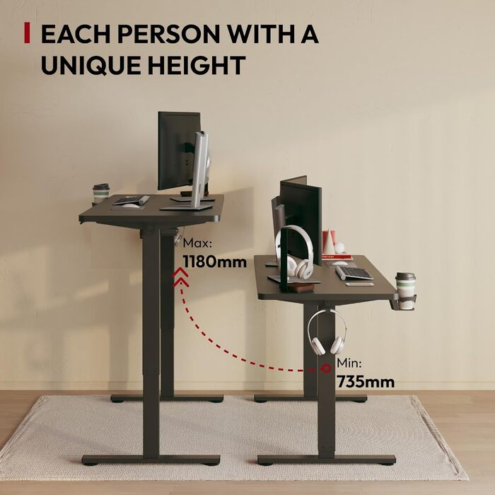 SANODESK Electric Standing Desk with Memory - 120x60cm White & Black