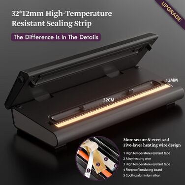 Вакуумний пакувальник Mesliese, 90 кПа, 6-в-1, для продуктів харчування, з ножем, 2 рулони, 5 пакети, сухий/вологий режим, сірий