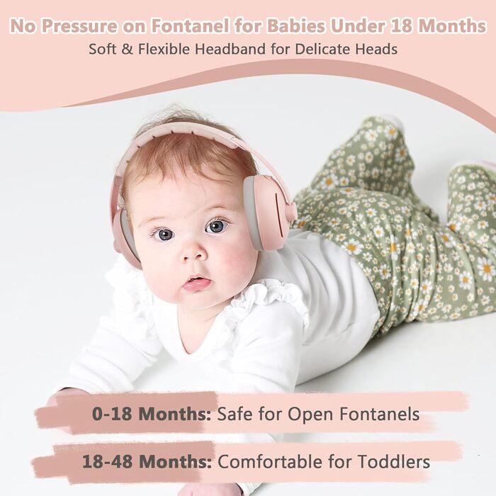 Дитячі навушники-навушники для захисту вух 2-в-1, 0-4 роки, захист від шуму, регульоване наголов'я, легка ABS-оболонка, рожевий