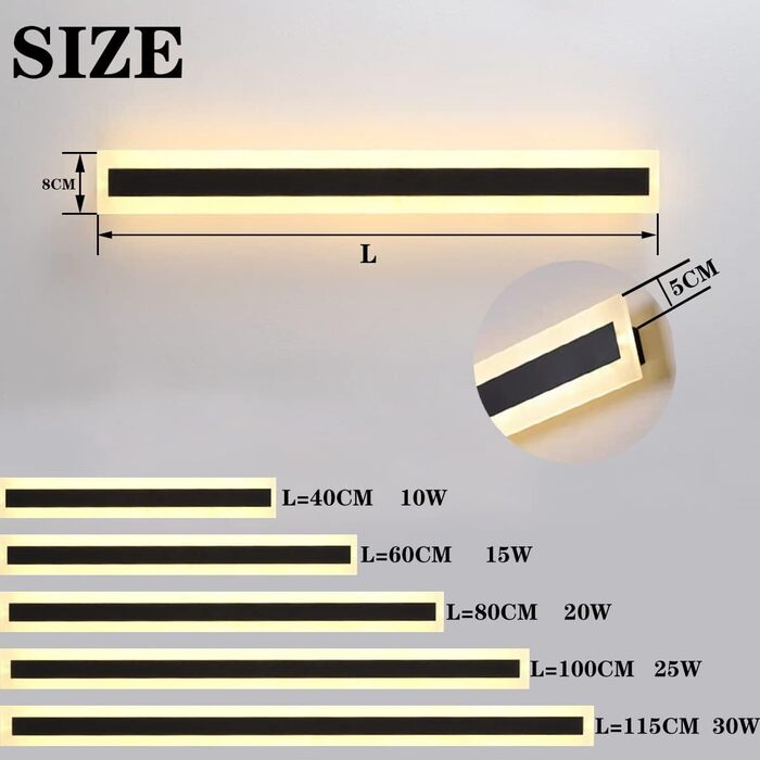 ЗТВЛІД LED вуличне освітлення настінне, 8W, IP65, 4000K, 40см, чорний колір, для саду, вілли, тераси