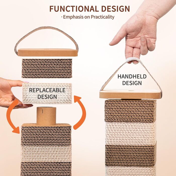 Кігтеточка для котів CheerPals з 4-стороннім обертанням, 5-ярусна з гофрокартону, 62 см, захист дивану