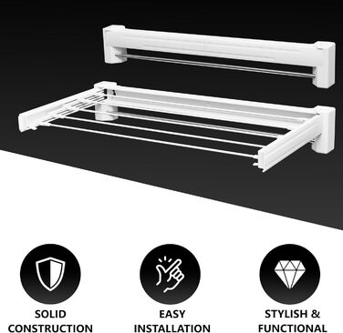 Настінна сушарка для білизни Vonia – компактна та складна – міцна сушарка для одягу для ванної кімнати, балкону та маленьких квартир (біла, 70 x 37 см)