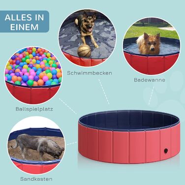 PawHut Dog Bath Tub Dog Pool Bathtub Swimming Pool Water Pool for Dogs 120 x 30 cm (Red+dark blue, 100L x 100W x 30H cm)