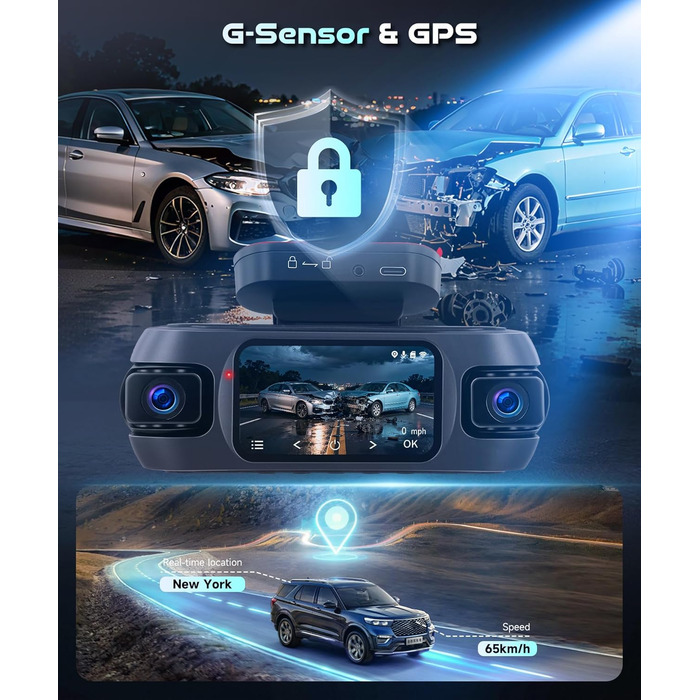 Відеореєстратор 4K WiFi Voller 360°, Автомобільна камера з GPS, Park Mode, Нічним баченням та G-сенсором. Комплект з камерою заднього виду.