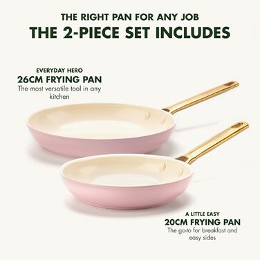 Набір сковорідок GreenPan Reserve з керамічним антипригарним покриттям (20 та 26 см), індукційні, для духовки, без PFAS, золотий ручка, блакитний & рожевий (для мами)
