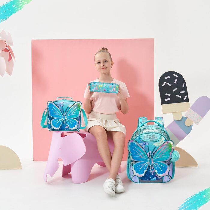 Шкільний рюкзак для дівчинки HTgroce, 3 клас, зелений з метеликом